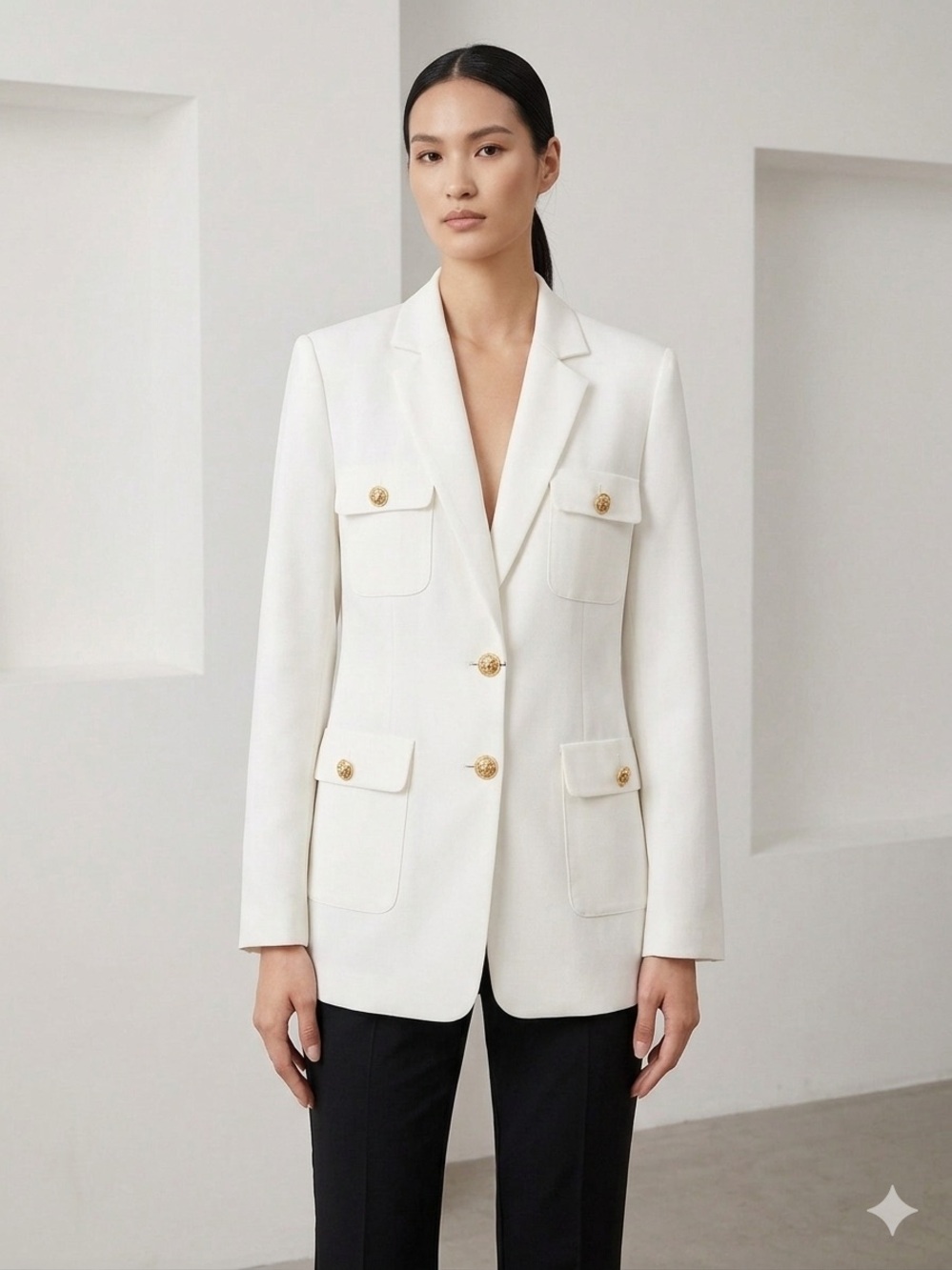 NWT ESCADA Off White Safari Blazer Jacket Gold Logo Buttons Size 40 $1650 MSRP